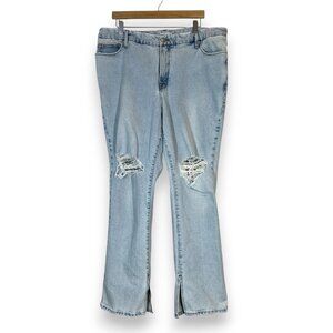Good American Distressed Light Blue Straight Leg Jeans